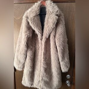Mens 46R taupe colored shag faux fur overcoat